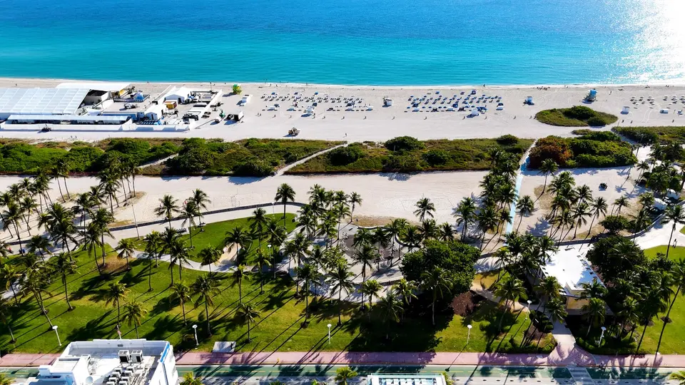 A bird's eye view of a beach and ocean