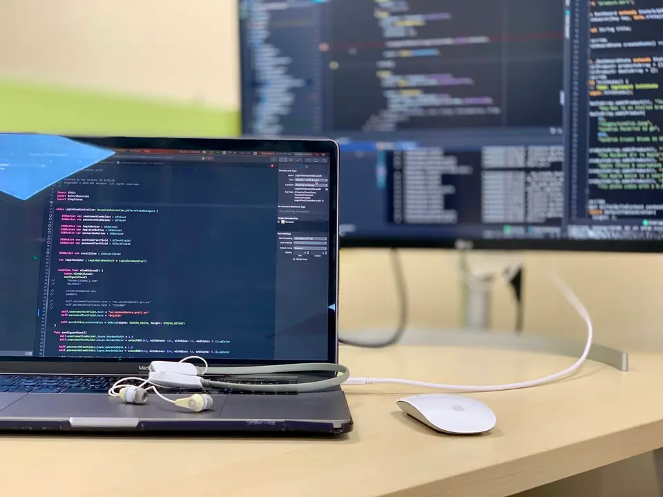 black laptop computer turned on